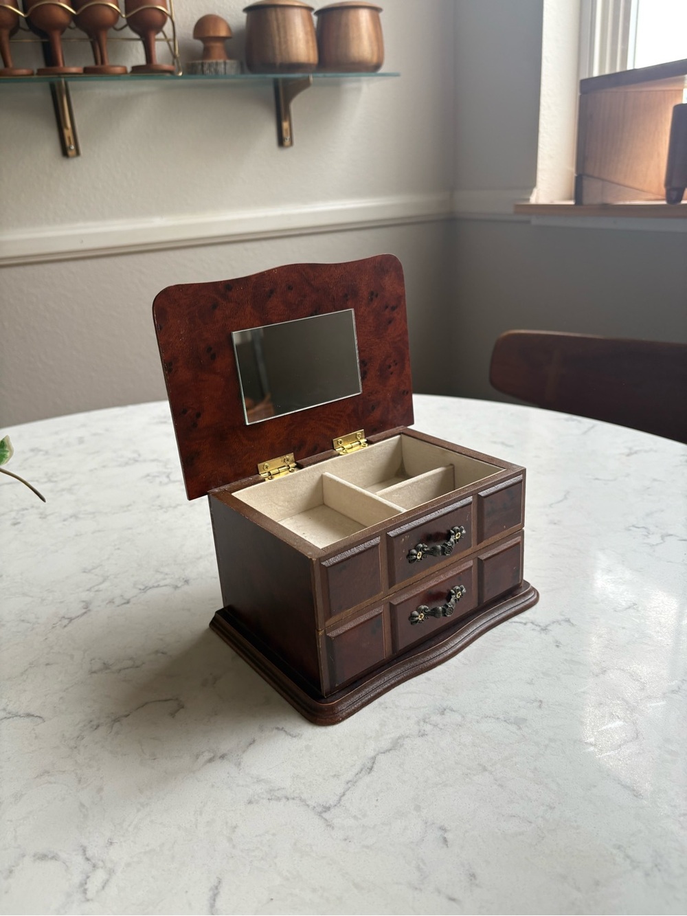 Classic Wooden Jewelry Box with Mirror - Brown